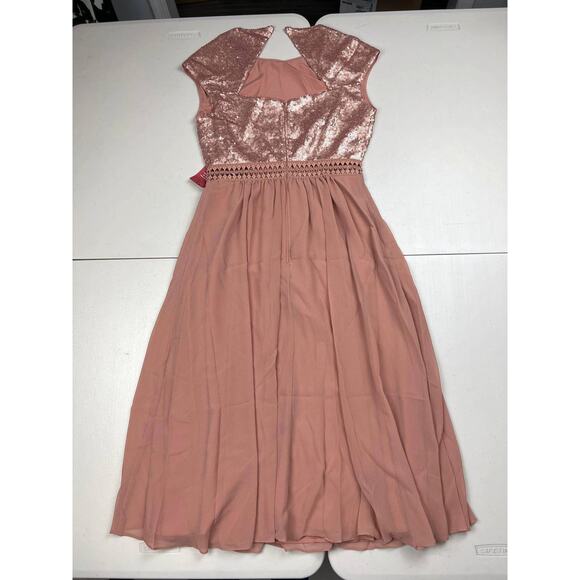 Truth & Fable Women's Small Pink Short Sleeve Sequin Chiffon Long Formal Dress - Picture 12 of 13